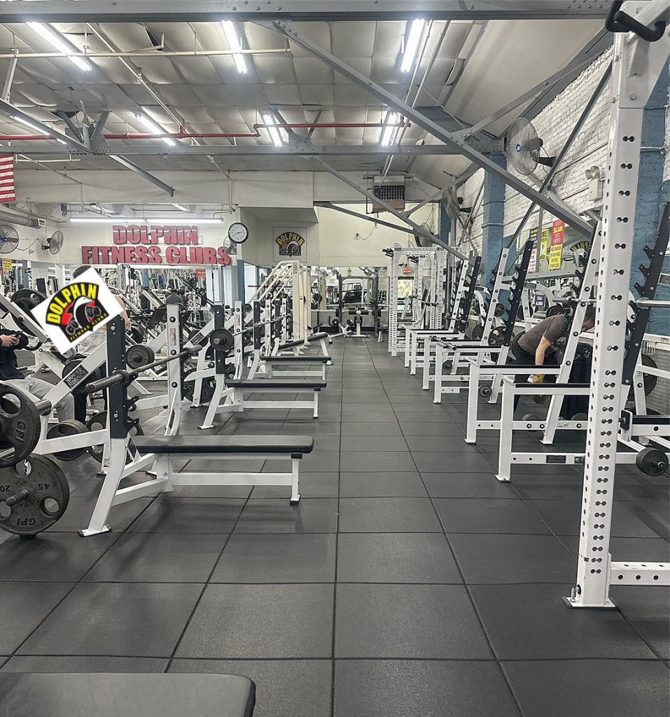 Gym interior with weight machines and benches at Dolphin Fitness Club